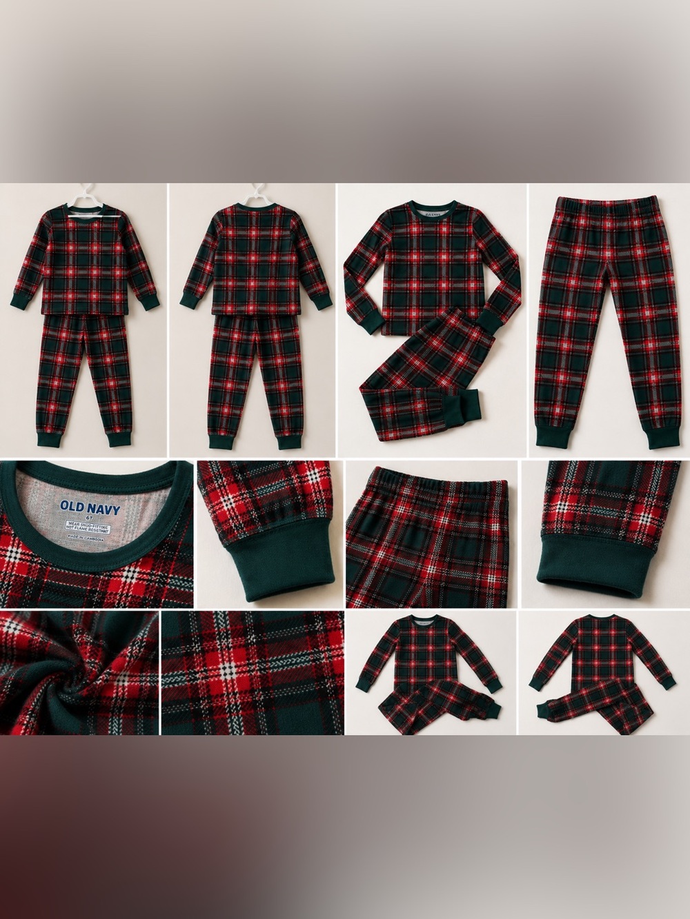 Old Navy Kids Holiday Plaid Pajama Set Green Red Size 6T